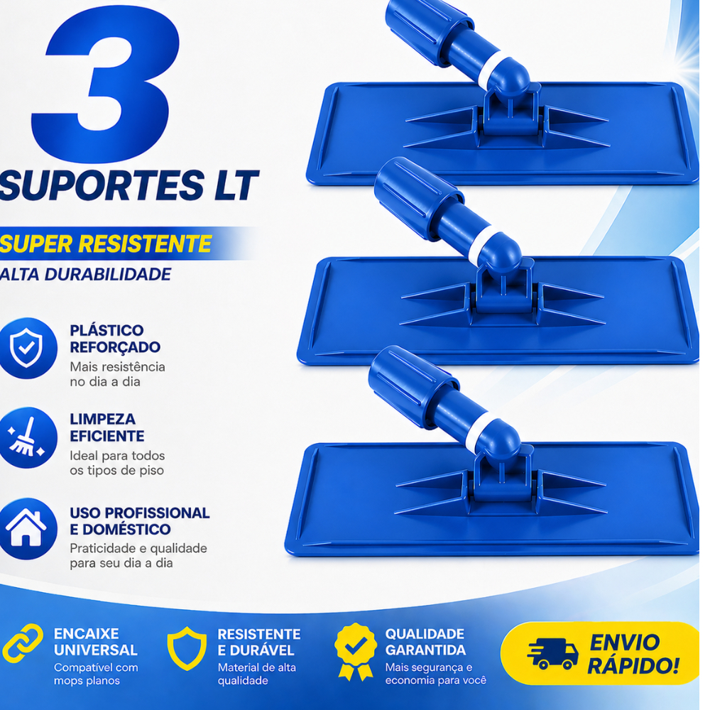Suporte LT Limpeza Mop Plano Base Articulada Esfregão Rodo Piso Alta Resistência e Durabilidade