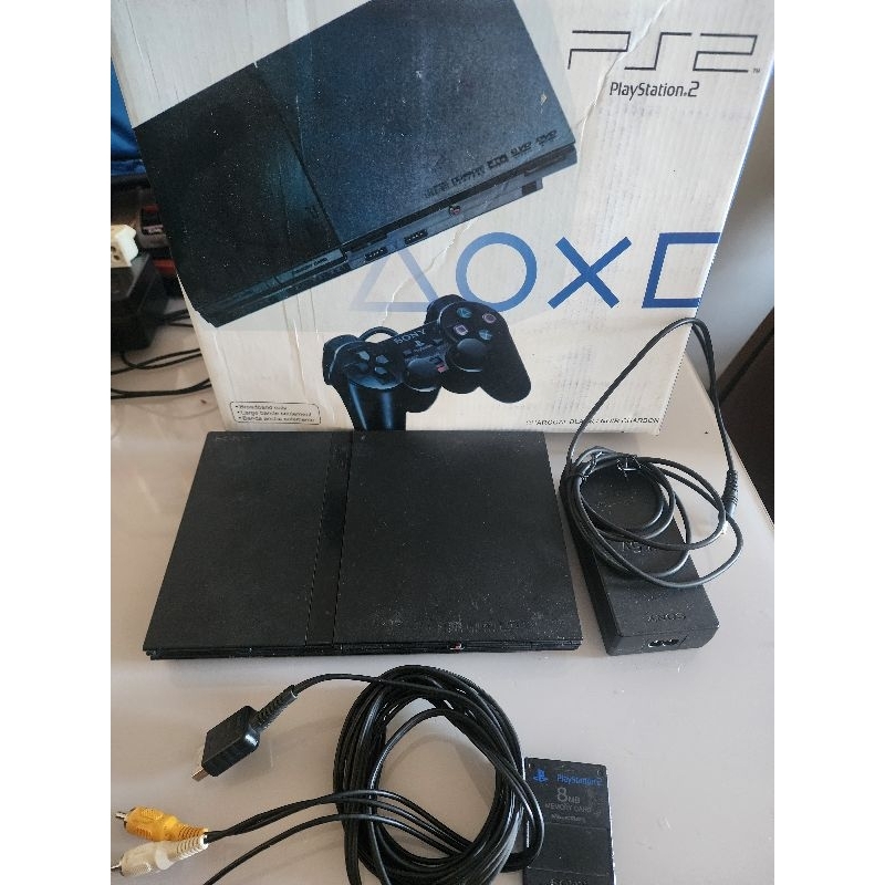 PS2 modelo 75001 Slim com jogos 1 Controle Original aparelho com marcas de uso caixa similar