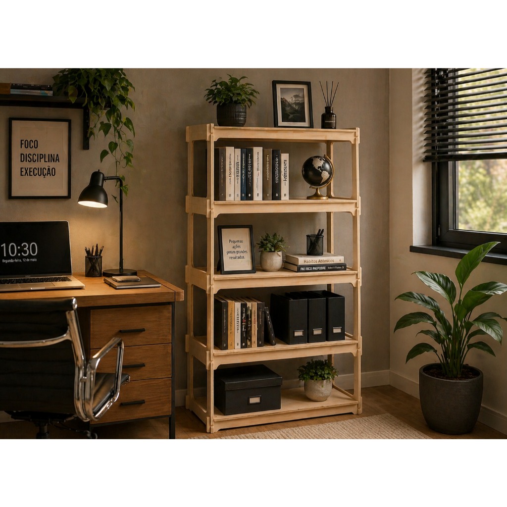 Estante Multiuso,Livreiro  MDF com 5 Prateleiras Organizador Decorativo Compacto e Resistente
