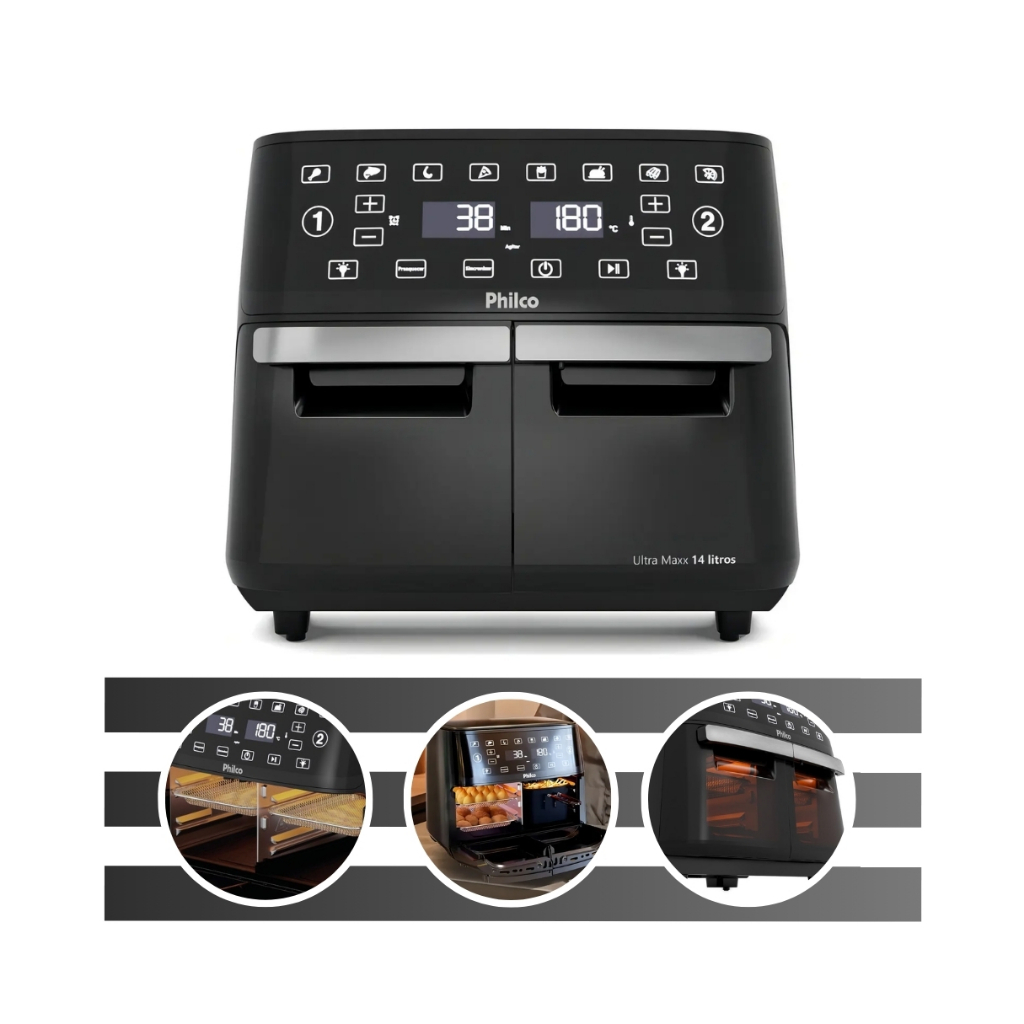 Air Fryer Capacidade de 14L 4 em 1 Painel Digital Com Potência de 2000W Antiaderente PAF14A Philco