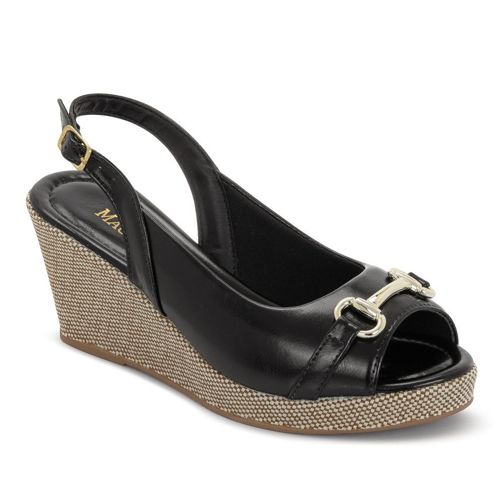 Sandália Anabela Feminina Macerata Salto Plataforma Detalhe Dourado Elegante Confortável Ref: 1077