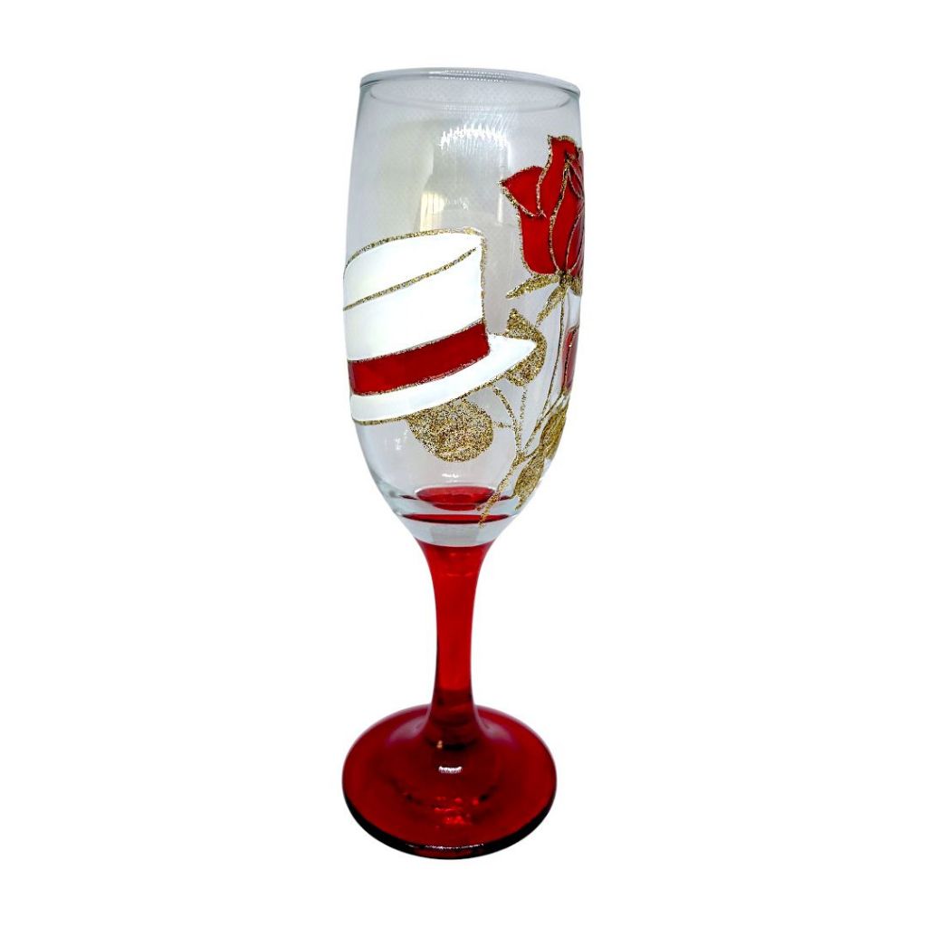 Taça Maria Navalha Vermelha Pomba Gira Detalhes Dourado Chapéu Flor - Altar Umbanda