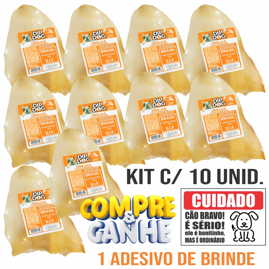 Kit Orelhas Bovinas Desidratadas Petisco Natural Para Cachorro Dip Dog Mordedor Envio Imediato