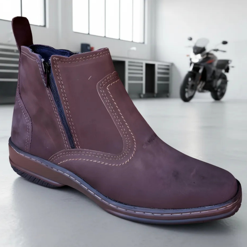 Bota Country Social Masculina Couro Legitimo Botina Com Ziper Botinha Marca Campolina Reforçada 2220