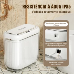 Lixeira Inteligente 14L Sensor Automático Recarregável Luxo Branco Yesop