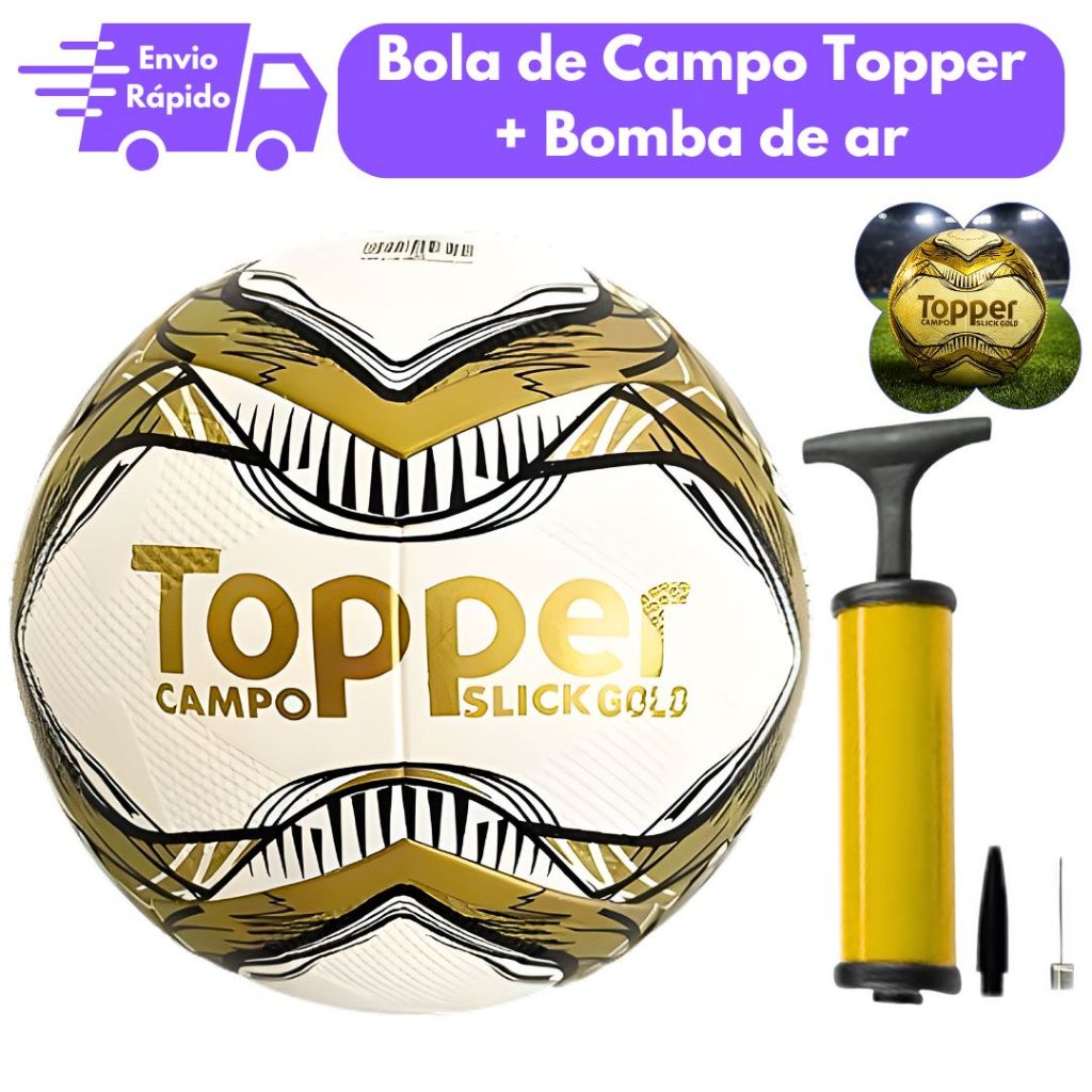 Bola de Campo Topper Slick Gold Original + Bomba de Ar – Kit Completo Futebol