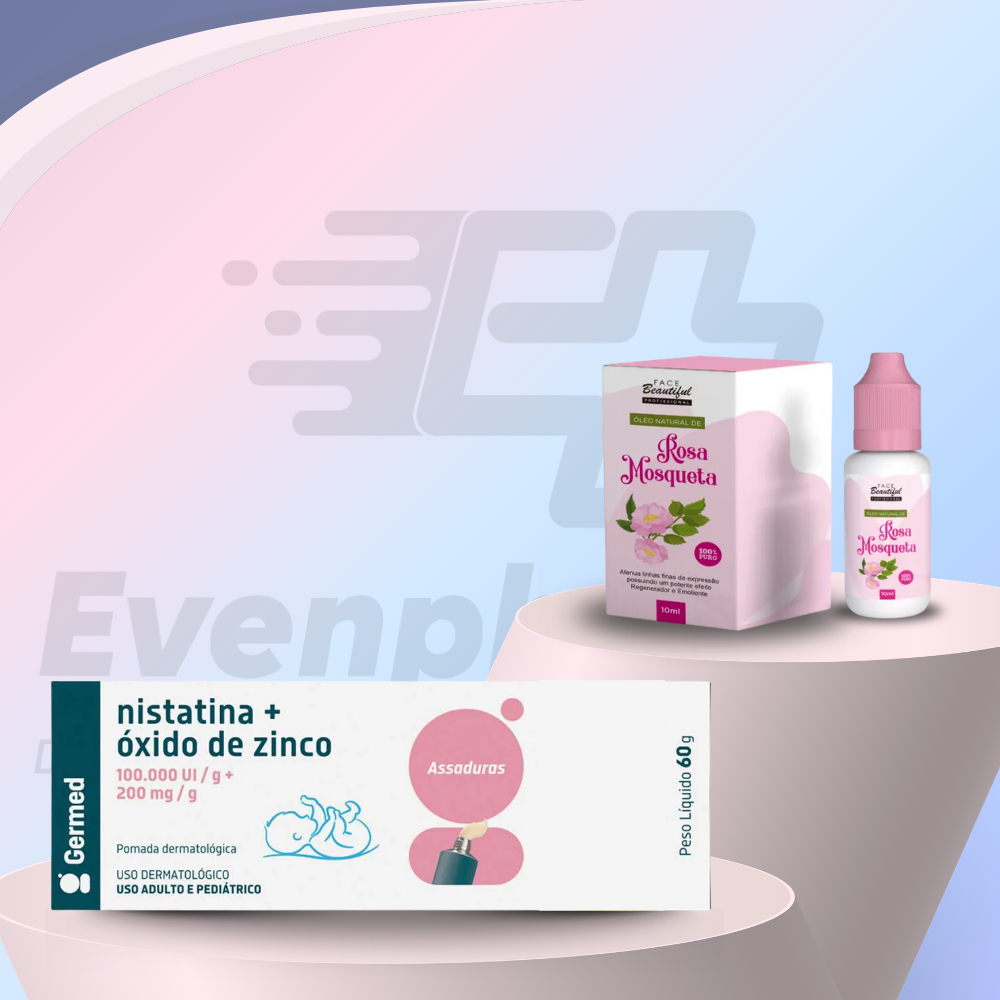 Kit Creme pomada para assadura com óxido de zinco 60g+oleo de rosa mosqueta 10ml