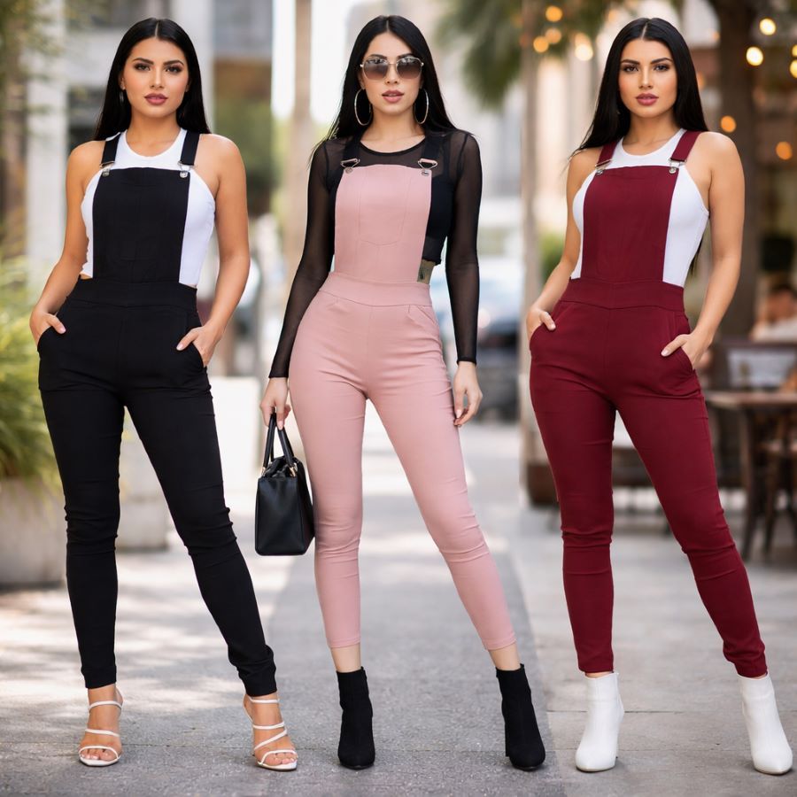 Kit 3 Macacão Suspensório Feminino Jardineira Longo  Moda Blogueira