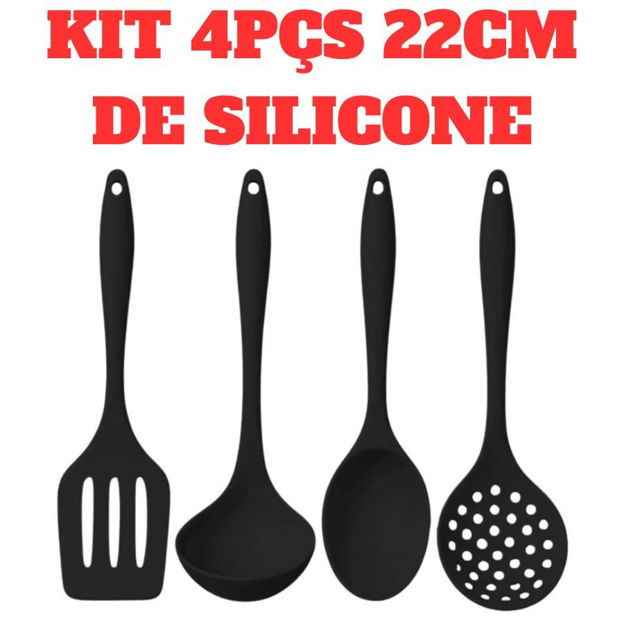 Kit 4pçs 22cm utensílios de silicone para cozinha espátula colher concha