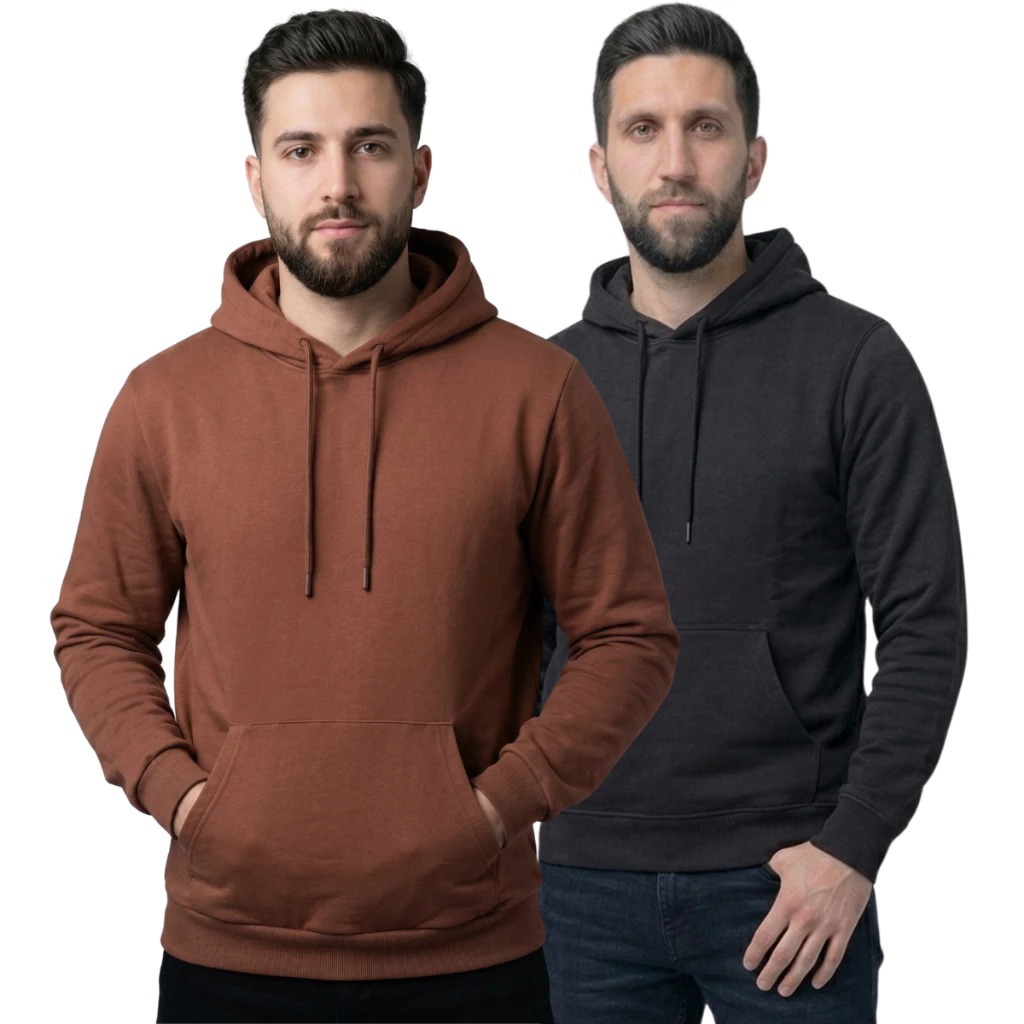Detalhes do Kit 2 Moletom Masculino Com Capuz Liso Blusa De Inverno Confortável 100% Algodão Premium