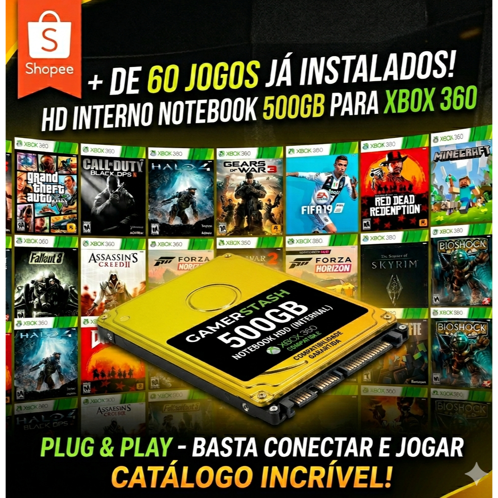 HD 500GB COM AURORA + 60 JOGOS PARA XBOX 360 DESBLOQUEADO RGH