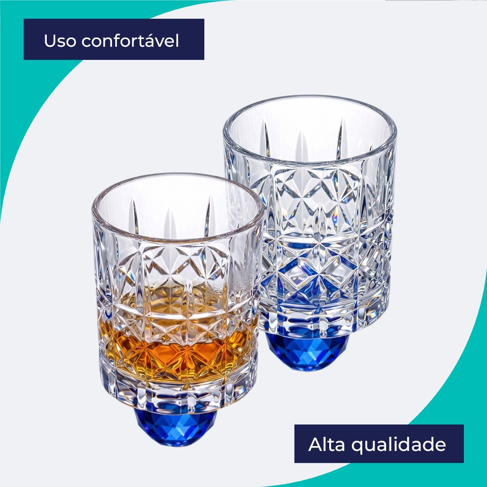 Copo Base Bolinha Azul, Jogo de Copos de Vidro Resistente Whisky 280ml, 6 pçs – Ruvolo — imagem 2 de 2
