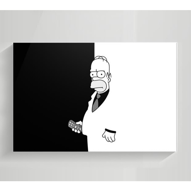 Quadros decorativos Homer Simpson Estilo Matrix Preto e Branco Minimalista (1 peça)