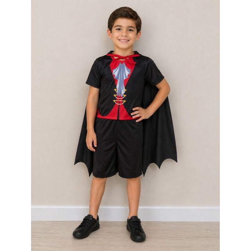 Fantasia Infantil Halloween Drácula Vampiro com Capa Roupa Completa Confortável Festa Escolar Halloween 🧛‍♂️🔥