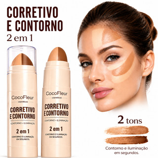 CocoFleur Corretivo e Contorno 2 em 1 Stick Facial Alta Cobertura, Iluminação e Contorno …