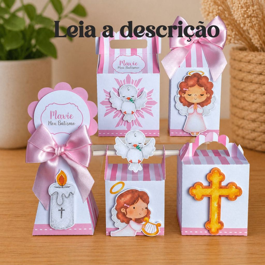Kit PEGUE E MONTE Batizado Menina | Lembrancinhas caixinhas personalizadas | festa Aniversário
