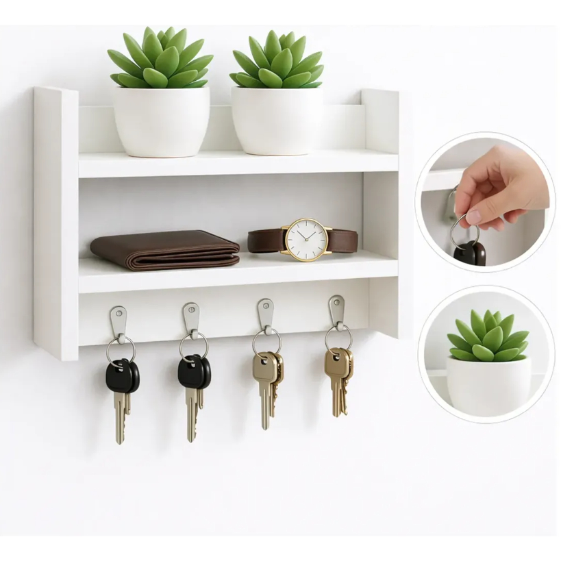 Nicho Porta Chaves MDF Branco Decorativo Parede 3 em 1 Porta Objetos