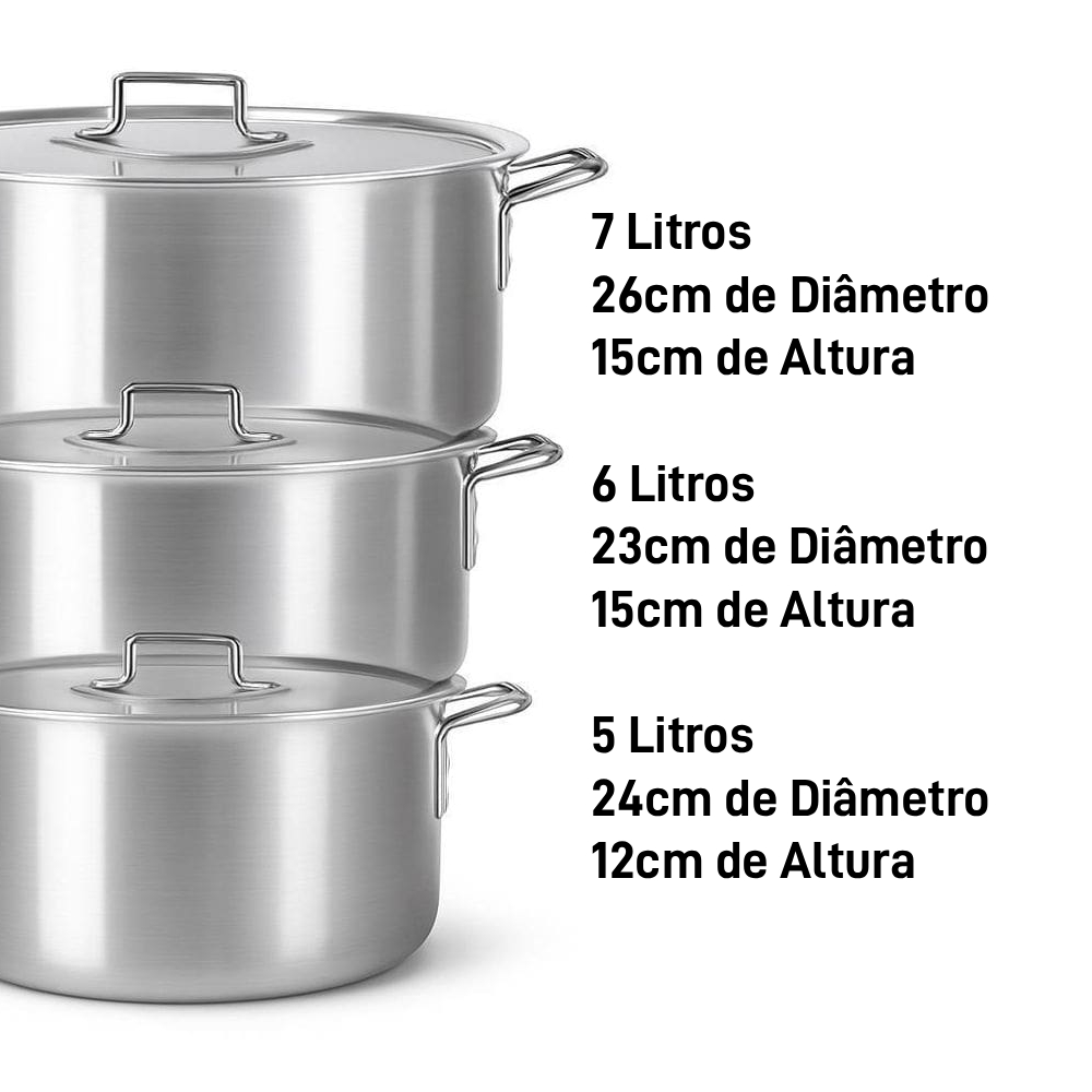 Kit com 3 Panelas de Aluminio para Arroz Feijoada Macarrão