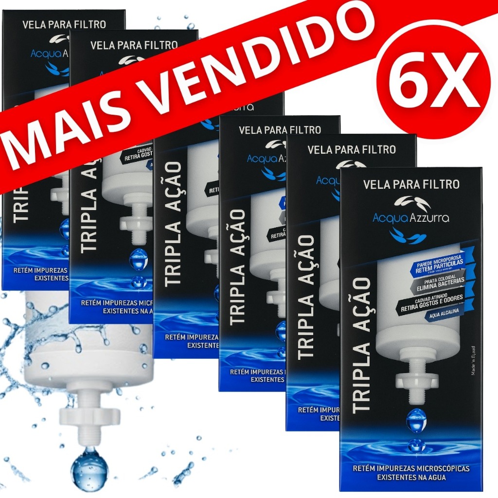 6 VELAS FILTRO BARRO TRIPLA AÇÃO Carvão Ativado Alcalina Prata Coloidal - PARA TODOS FILTRO BARRO