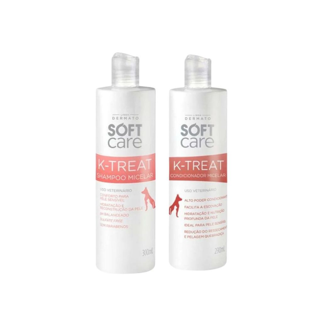 Kit K-Treat Dermato Pet Shampoo e Condicionador Micelar Soft Care Para Peles Sensíveis Cachorro Gato