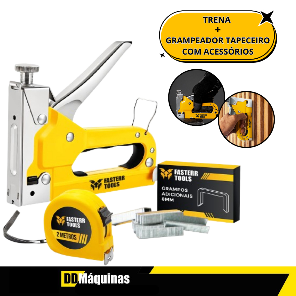 Grampeador Manual Tapeceiro + 500 Grampos 8MM+ Trena 2M+ Maleta - Fasterr