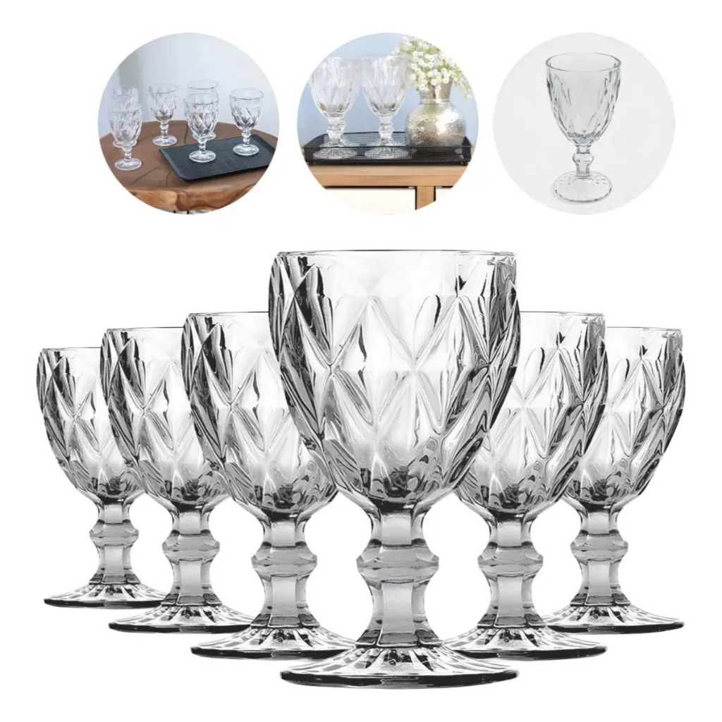 Taça Copo Diamond Luxo Vidro Transparente 340ml Taça Gin Água Vinho Elegante Resistente