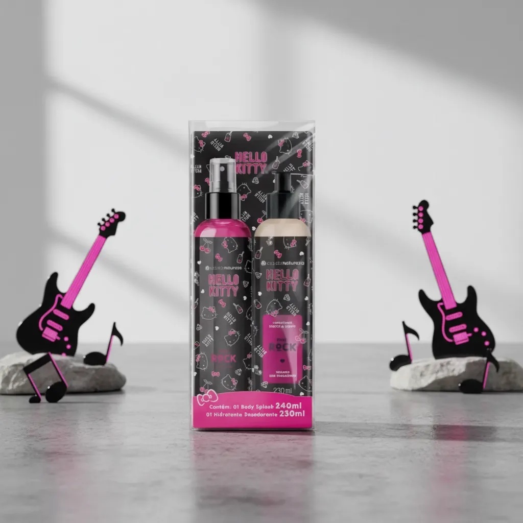 Kit Body Splash & Hidratante Hello Kitty Pink Rock- Cheiroso - Lindo presente - Mais vendido - bergamota, maçã e melão