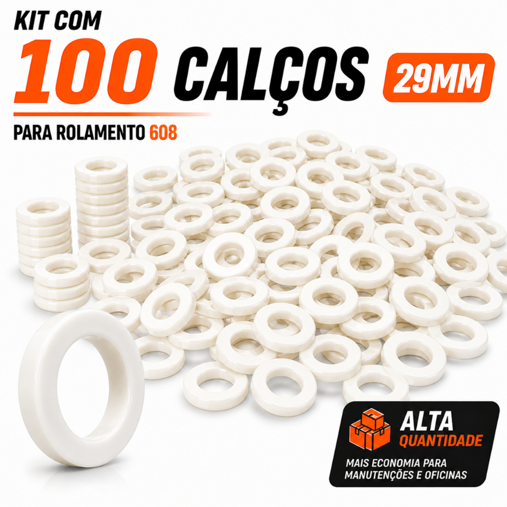 KIT 100 CALÇOS 29MM PARA ROLAMENTO 608 DIVERSOS VENTILADORES