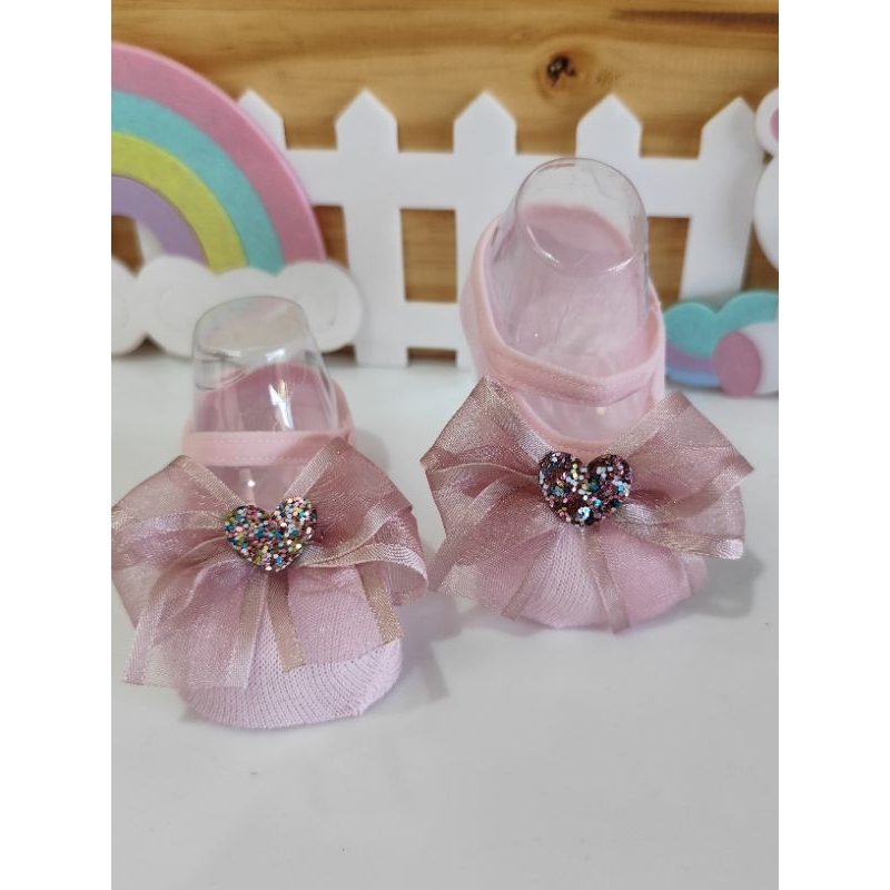 Sapatilha Bebê Rosa Luxo com Laço Nude e Coração Glitter 💖✨ Conforto Premium RN ao 15 | Festa e Saída Maternidade