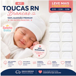 Kit Touca RN C/30 C/20 C/10 Branca Bebê Algodão Antialérgico Recém Nascido Maternidade Atacado