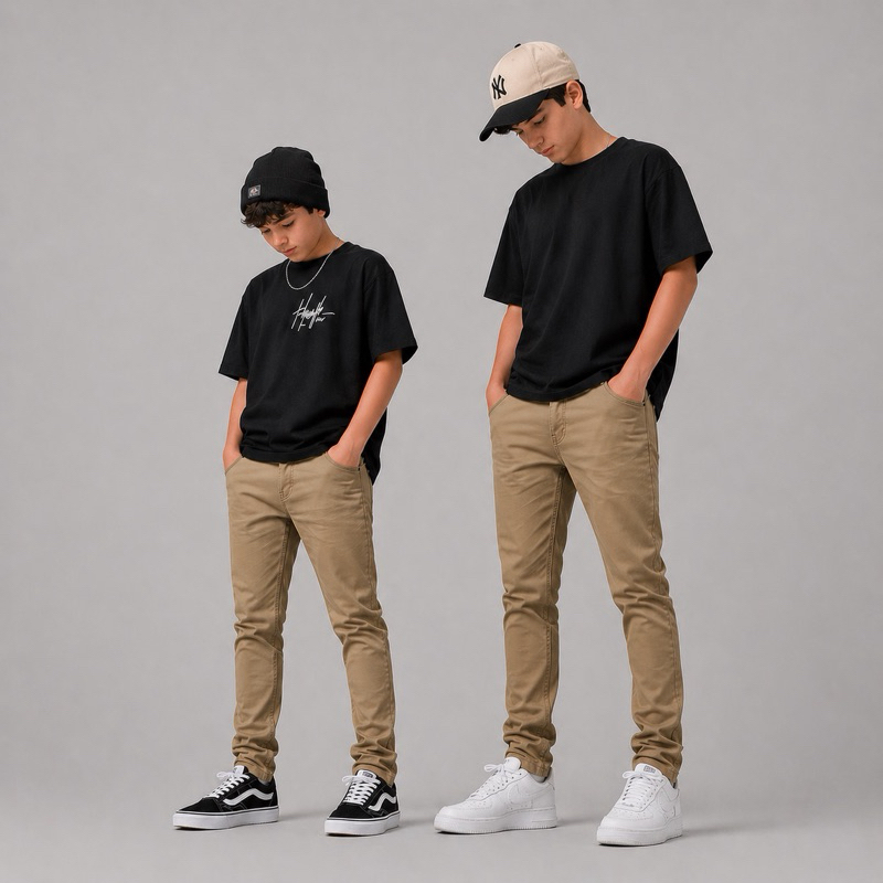 Calça Jeans Caqui Skinny Infantil Menino Sarja OPL KIDS