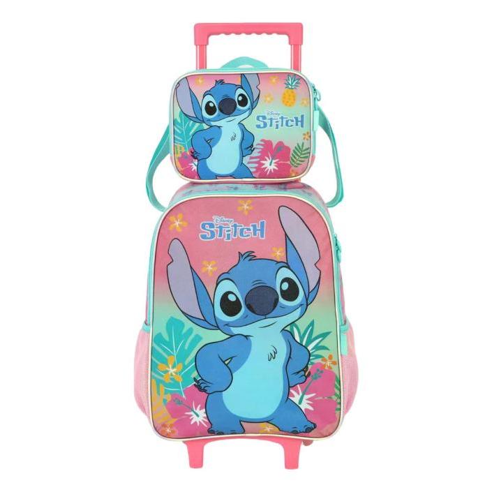 Kit Escolar Mochila Rodinhas Com Lancheira Stitch Ic42382sc Cor Rosa Desenho Do Tecido Lisa
