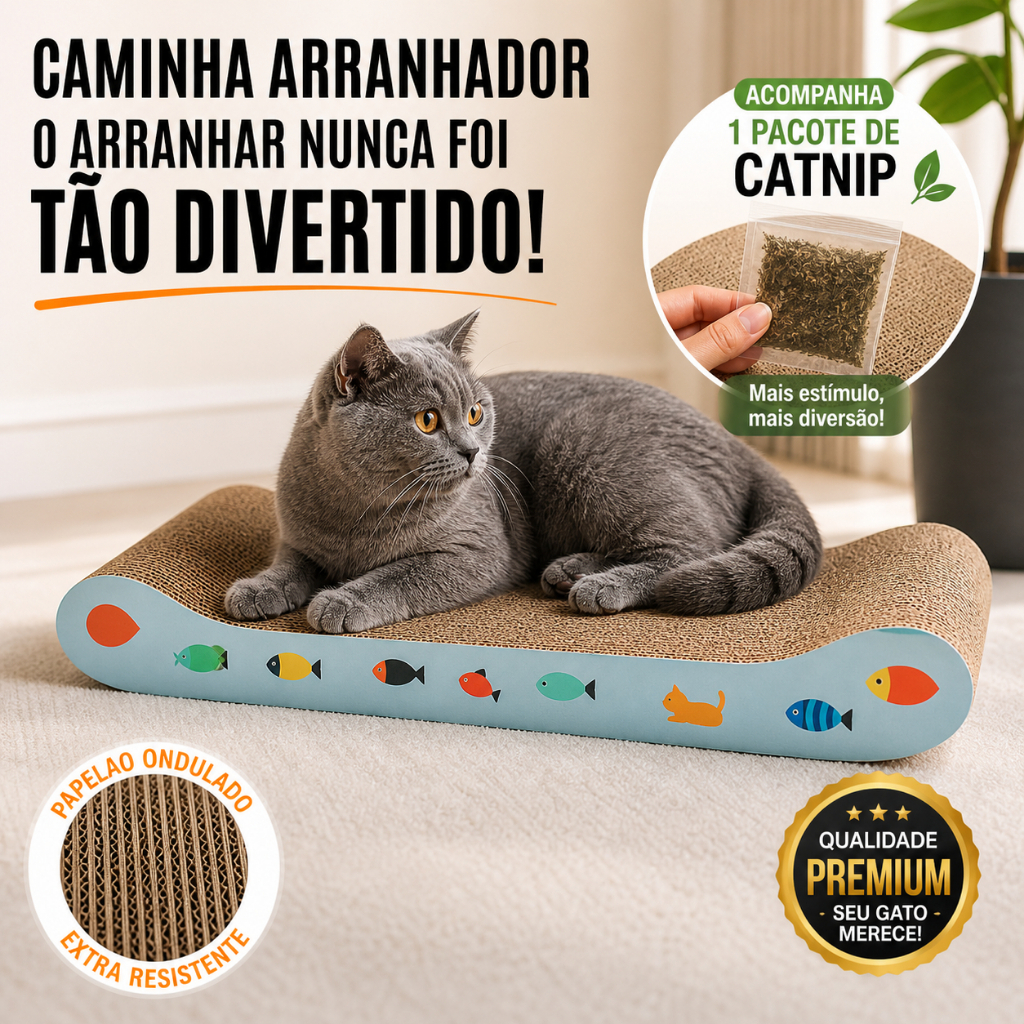 Arranhador Caminha Com CatNip Cama Gato Papelão Resistente Anti Stress Pet Ponta Curvada Evita Arranhar Sofá