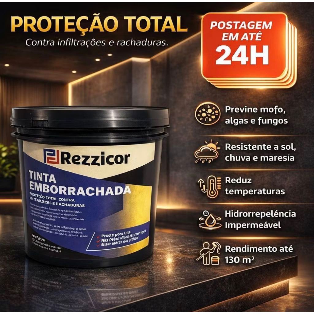 Tinta Emborrachada Premium Rezzicor 4kg-18kg Super impermeável Lavavél Casa-Laje-Reboco