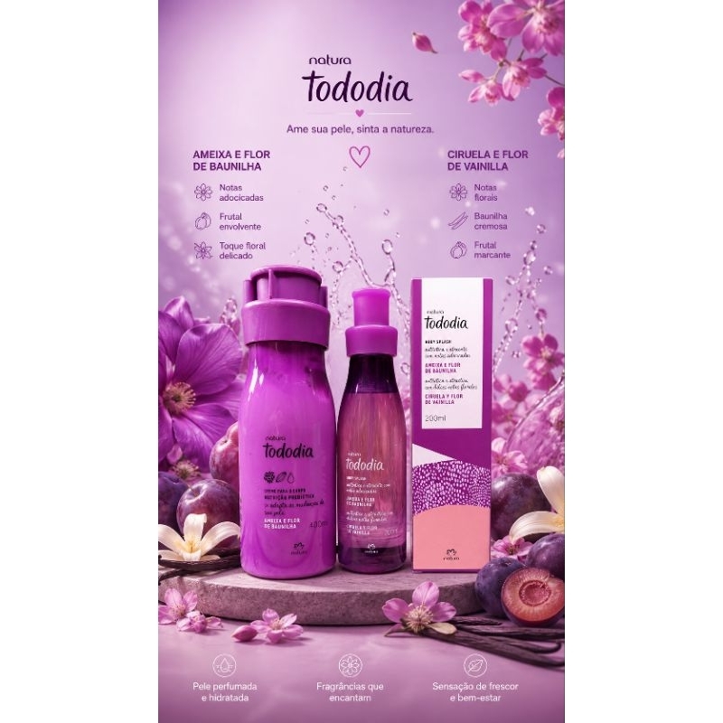 kit hidratante e Body Spray Natura Todo Dia Ameixa e Flor de Baunilha