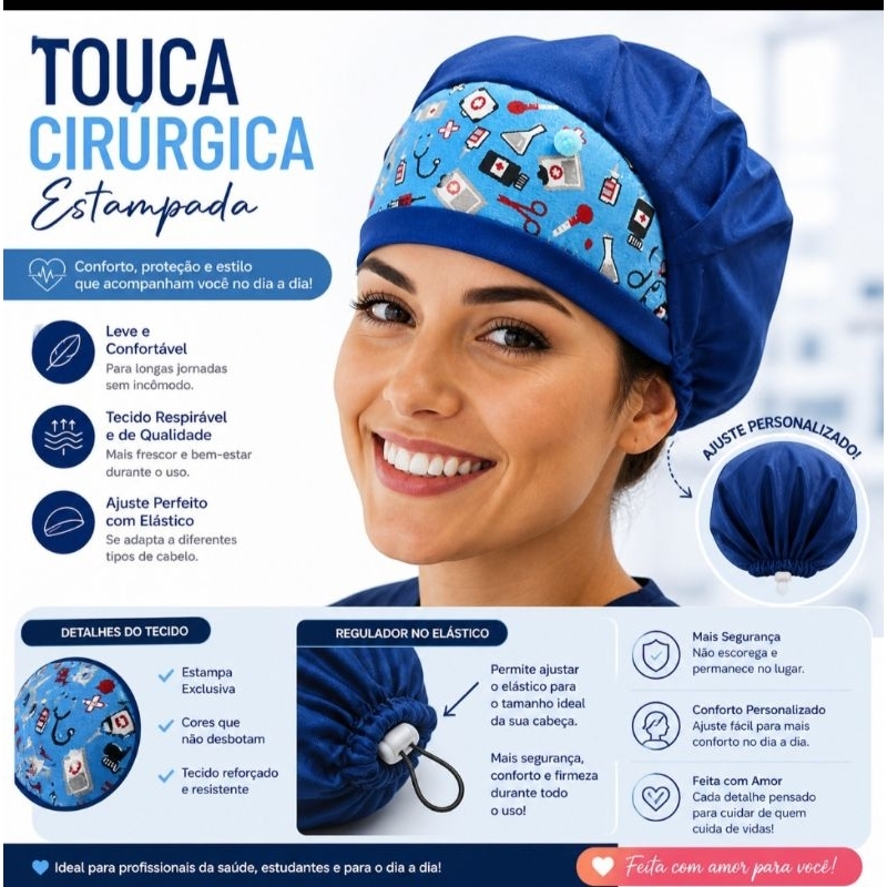Toucas Cirúrgicas para saúde, estética e gastronomia com regulador para ajuste.