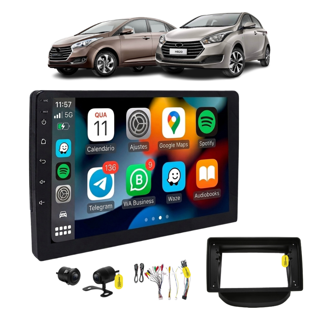 Central Multimidia 9 Polegadas HB20 2015 2016 2017 2018 2019 Auto CarPlay Sem fio Com Câmera De Ré