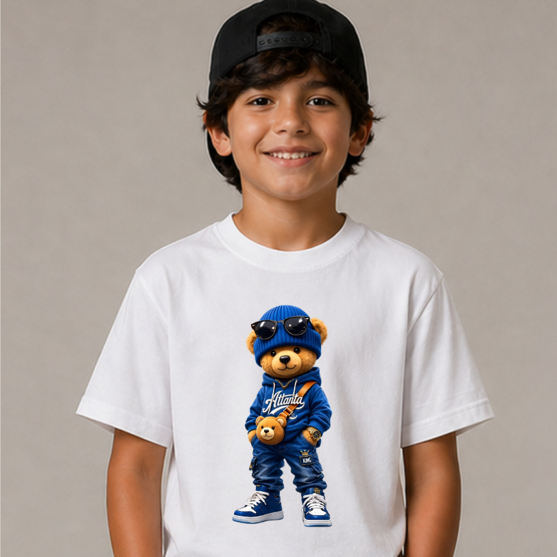 Camiseta Infantil Algodão Estampa Urso Estiloso Streetwear Roupa Infantil Moda Kids