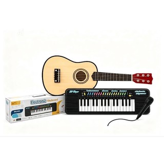kit musical violão + teclado 32 teclas com microfone