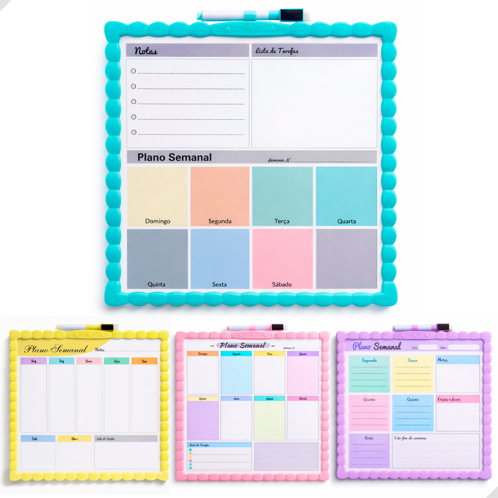 Quadro Planner Quadrado 2 Em 1 Magnético Semanal Lousa De Recado Com Caneta E Imã Planejamento