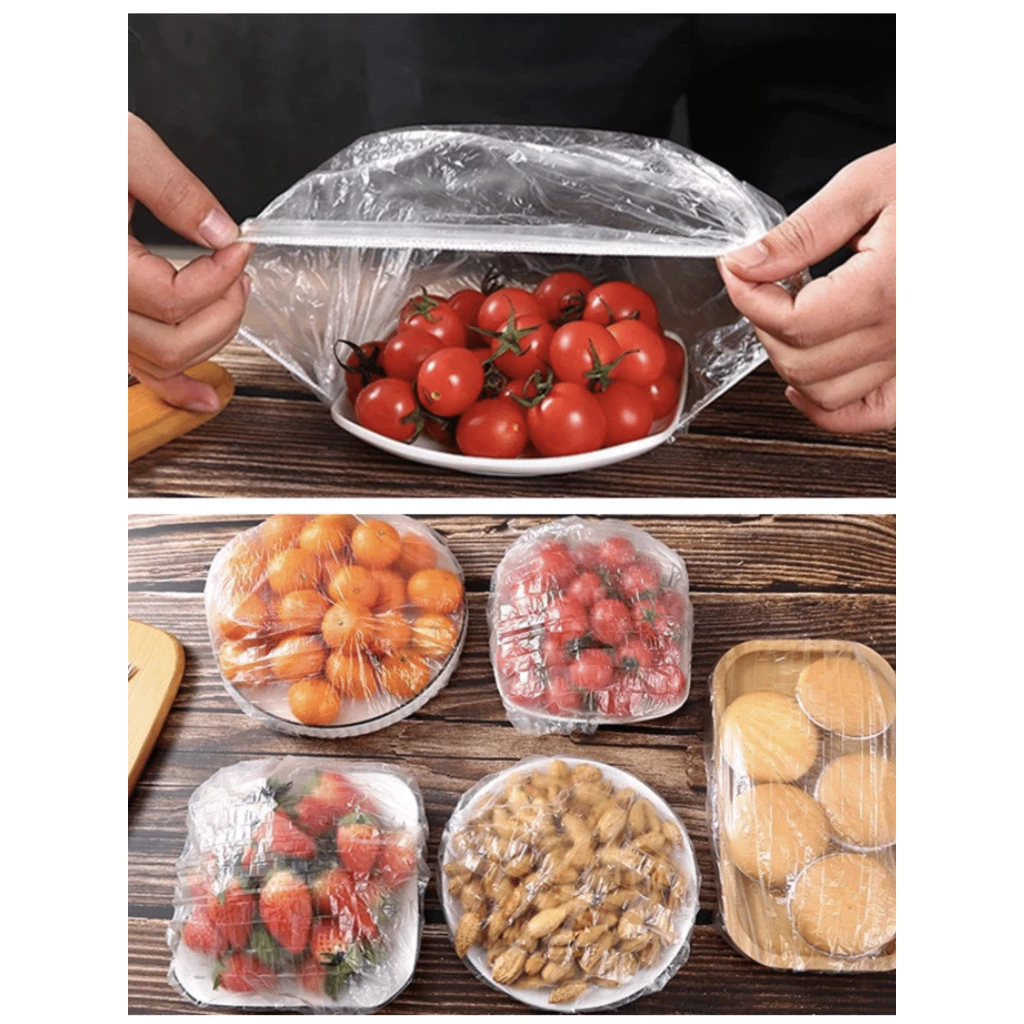 100Pcs Tampa Plástica Descartável Para Alimentos Embalagem Tampas À Prova De Poeira De Cozinha Frigorífico