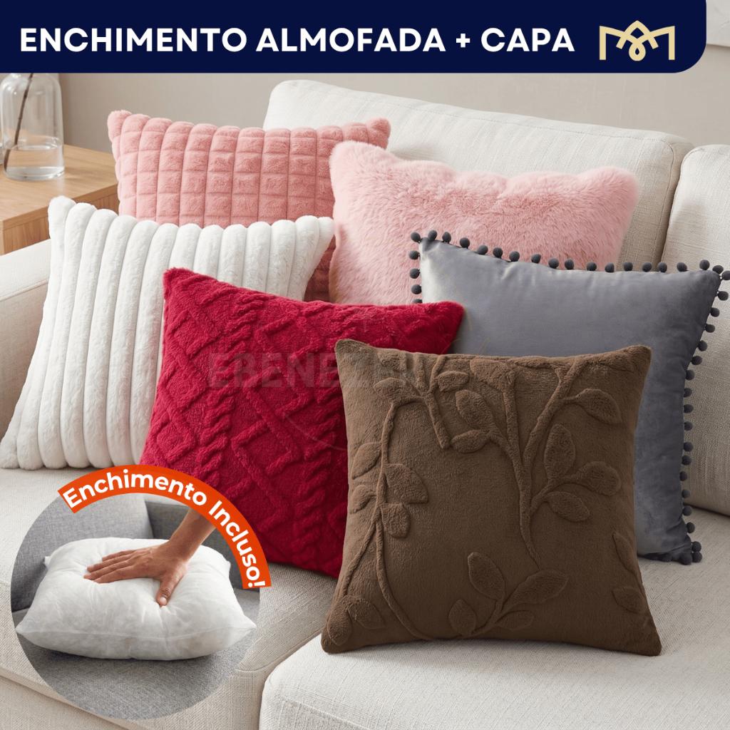 Kit 2 e 4 Capas Almofadas Toque Wave Soft Decoração C/ Enchimento Fibra Siliconada Macio Suave