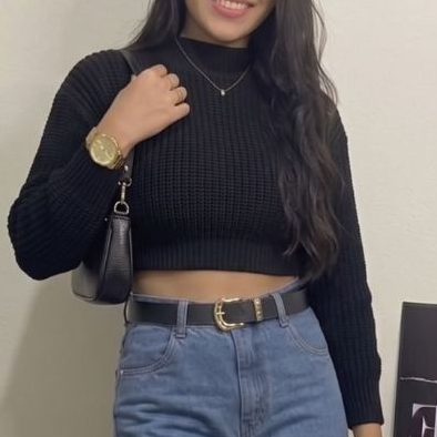 Cropped Manga Longa Blusa Feminina Estilosa  Tricot  Inverno Roupa Feminina Canelada Texturizada