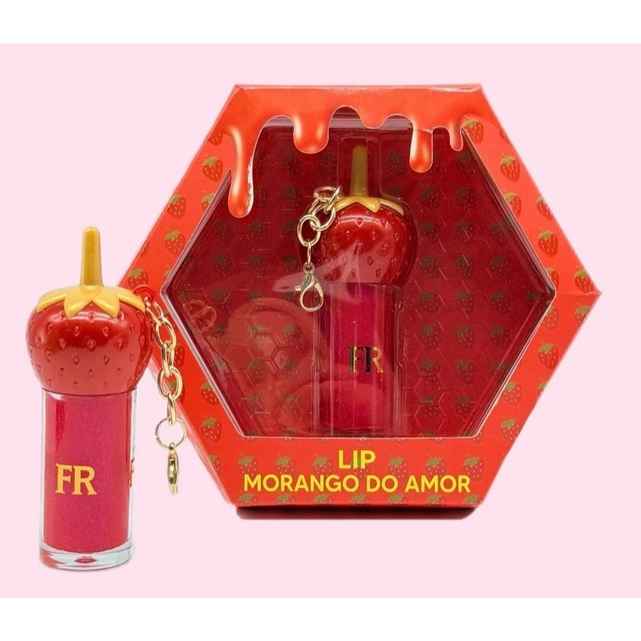 Gloss Labial Morango Hidratante  Ultra Brilho  Lábios Macios e Cheirosos com Chaveiro