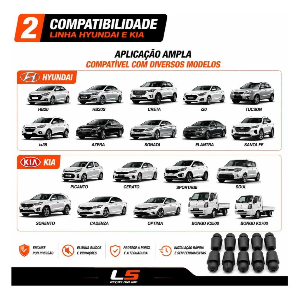 Kit 10 Borracha Batente Porta Anti Impacto Hb20 Creta i30 Cerato ix35 Tucson