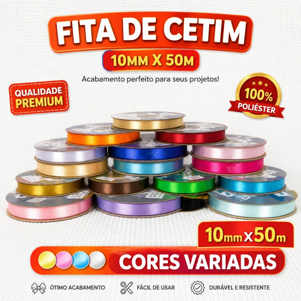 Fita de Cetim 10mm N2 50m Lisa Para Laços Artesanato Costura Decoracao Festa Embalagem Presente