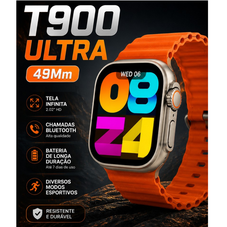 2026 Nova T900 Ultra Série 9 Relógio Ultra Smart Watch Esportivo Sem Fio À Prova D'água