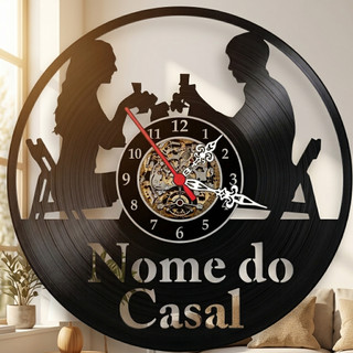 Relógio de Parede Personalizado Casal Jantando Nomes Dia Namorados Disco Vinil Lp iLustrado Presente