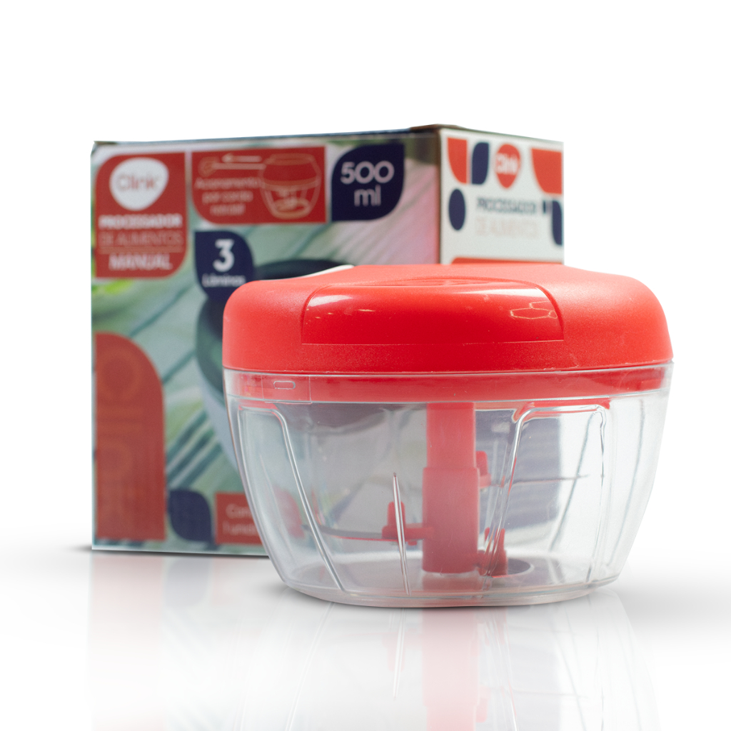 Processador de Alimentos Manual 500ML 3 Lâminas Clink Triturador Cortador Alho Legumes