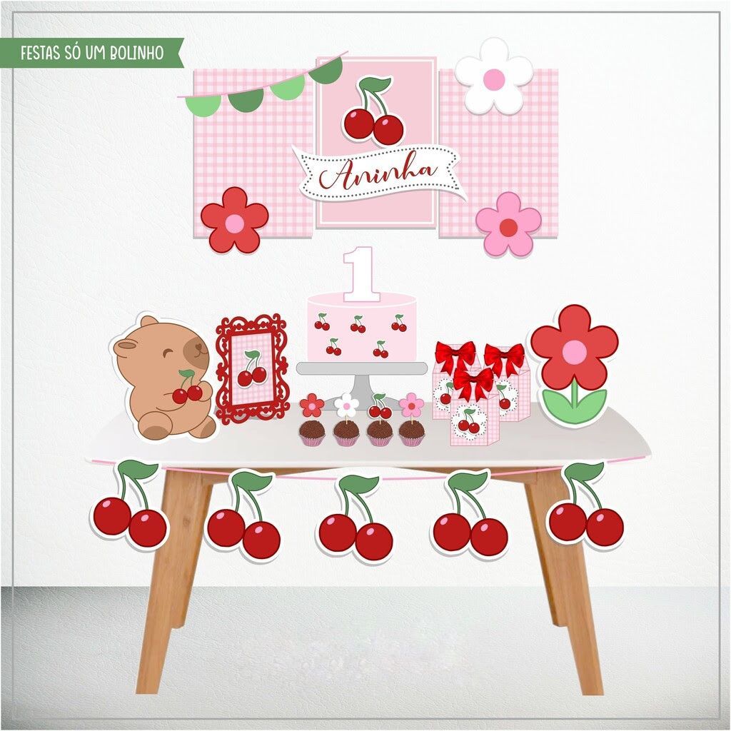 Kit Festa Cerejinha / Cereja Personalizado Só um Bolinho Mesversário Aniversário Lembrancinha Casa Escola